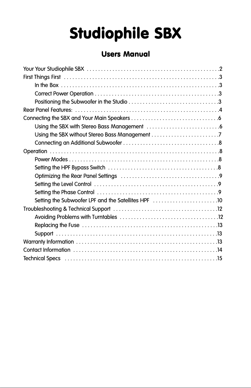 Imagen de la primera página del manual del dispositivo Studiophile SBX