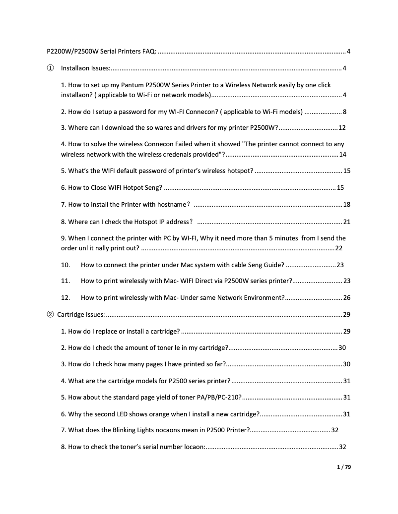 Página 1 del manual Preguntas frecuentes Pantum P2500NW