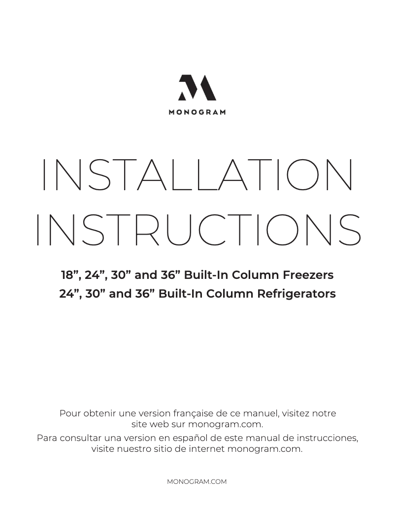 Página nº 1 - Guía de instalación Monogram ZIF181NPNII