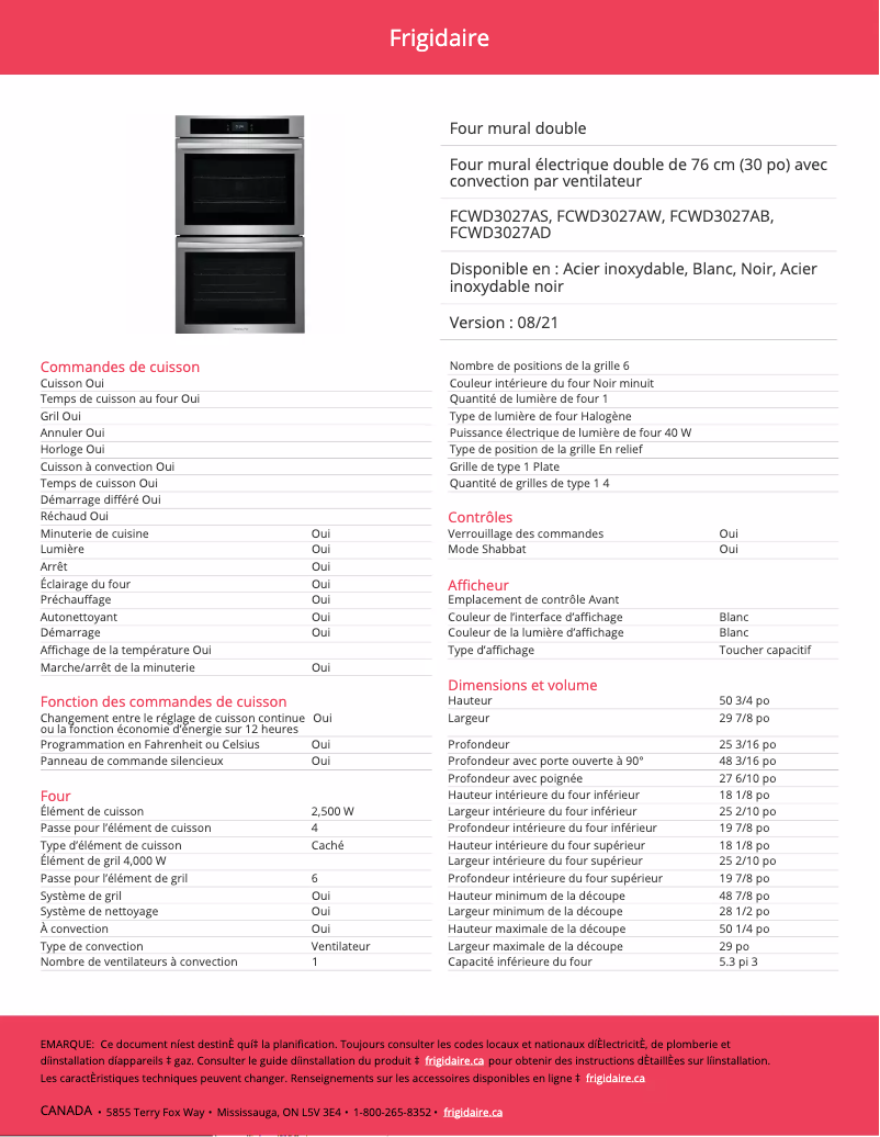 Imagen de la primera página del manual del dispositivo FCWD3027AW