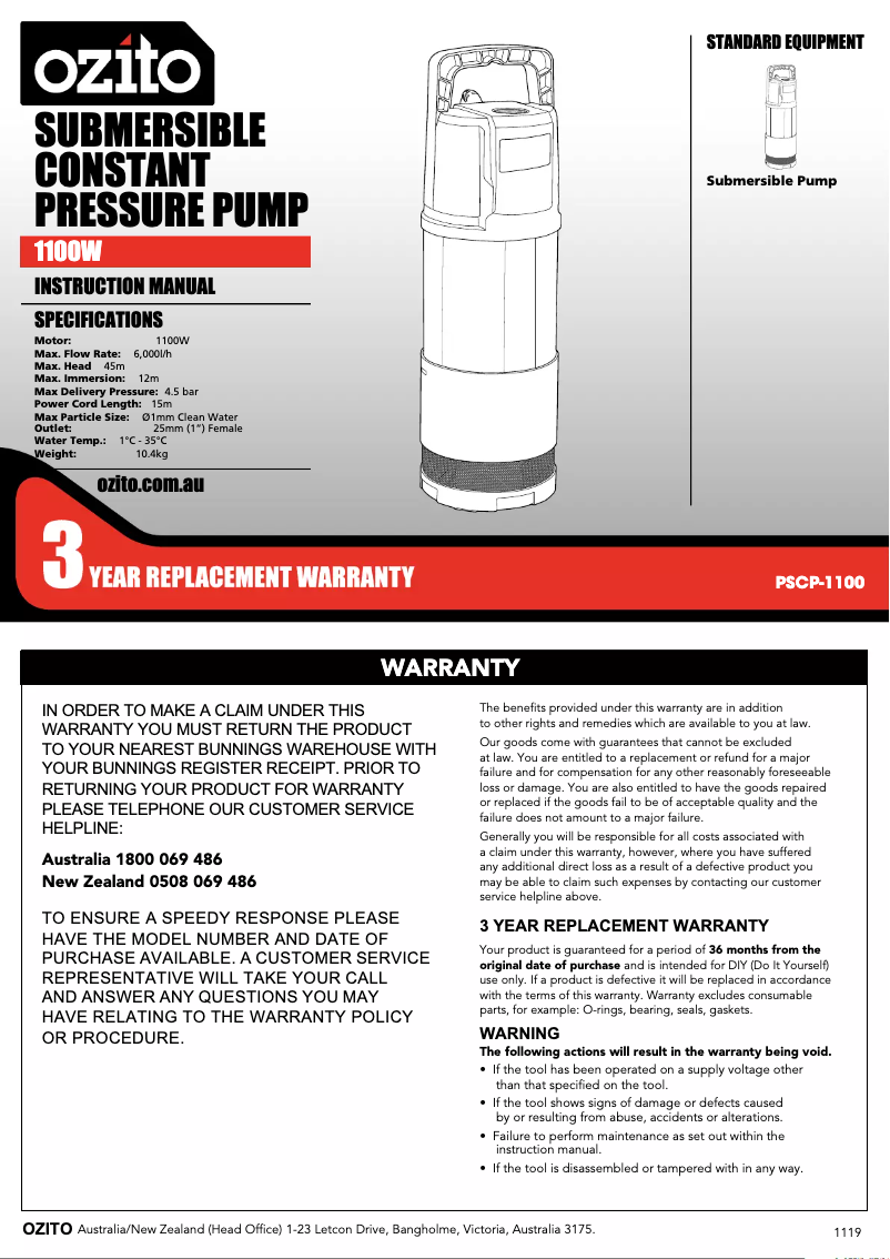 Imagen de la primera página del manual del dispositivo PSCP-1100