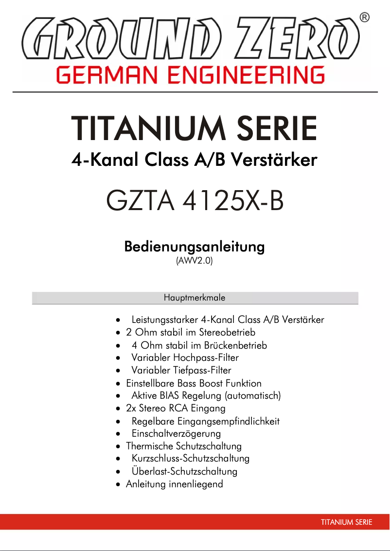 Página 1 del manual Manual de usuario Ground Zero GZTA 4125X-B