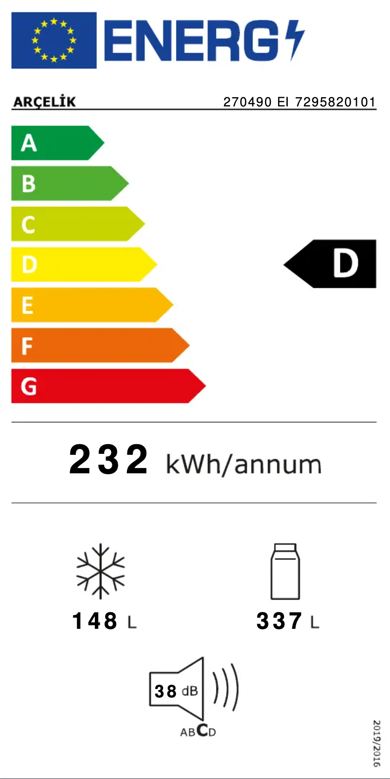 Página 1 del manual Etiqueta energética Arçelik 270490 EI