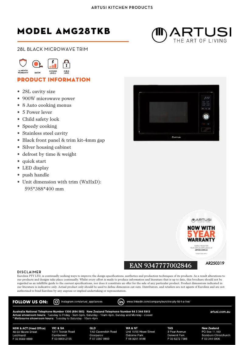 Página 1 del manual Ficha técnica Artusi AMG28TKB