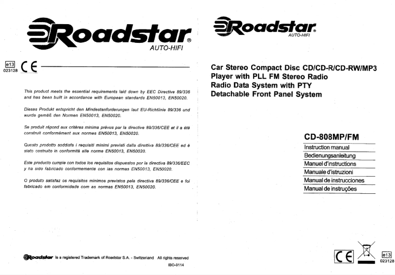 Página 1 del manual Manual de usuario Roadstar CD-808MP/FM
