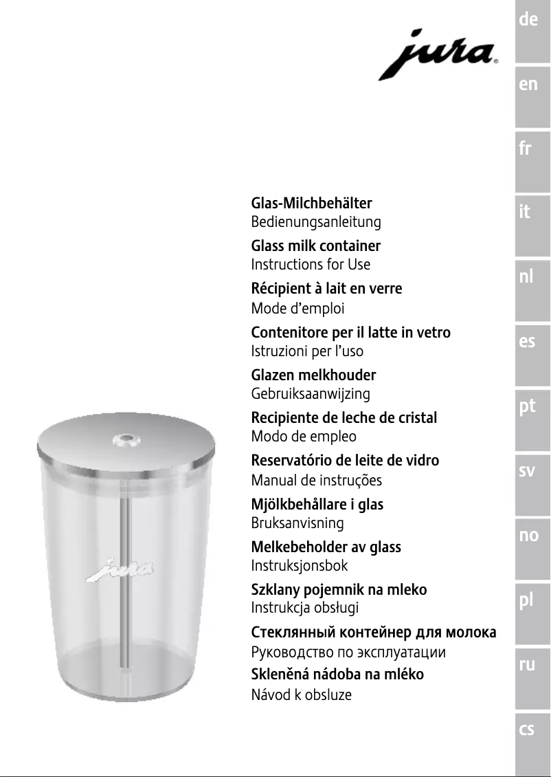 Imagen de la primera página del manual del dispositivo Glass milk container