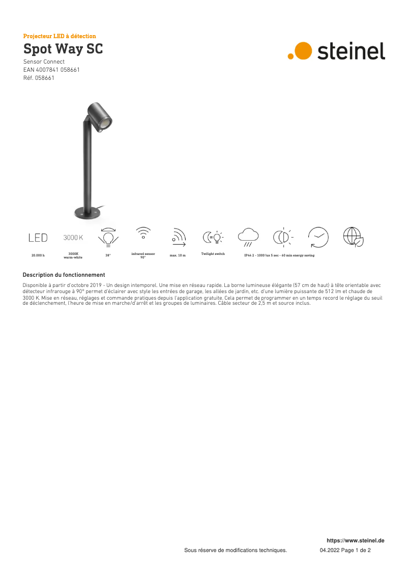 Página 1 del manual Ficha técnica Steinel Spot Way SC