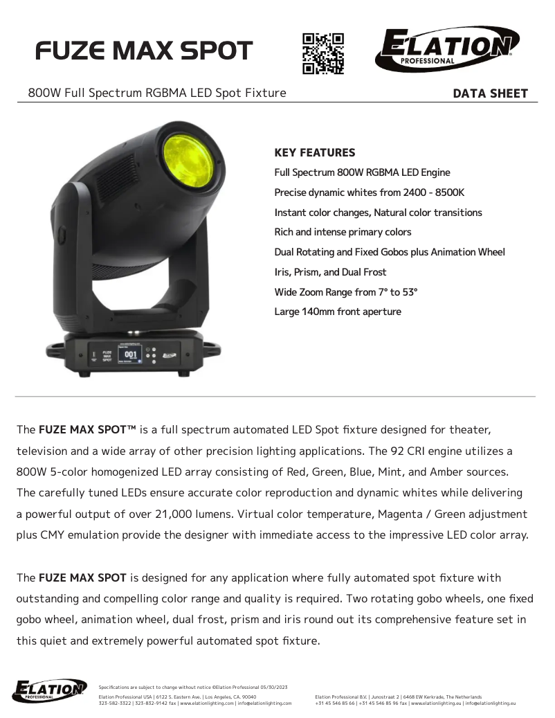 Página nº 1 - Ficha técnica Elation Fuze MAX Spot