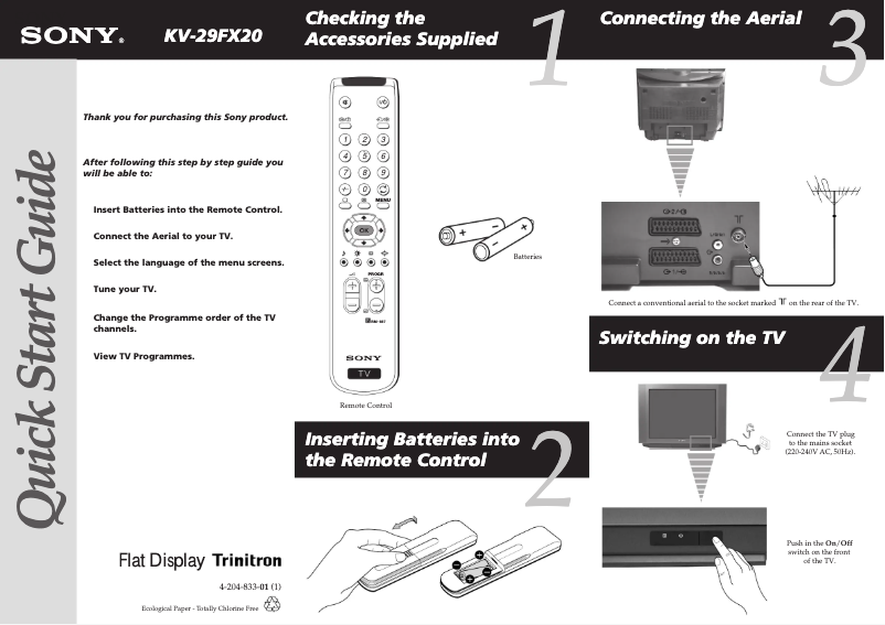 Imagen de la primera página del manual del dispositivo KV-29FX20U