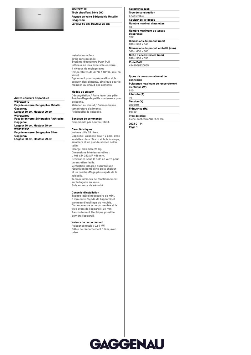 Imagen de la primera página del manual del dispositivo WSP222110