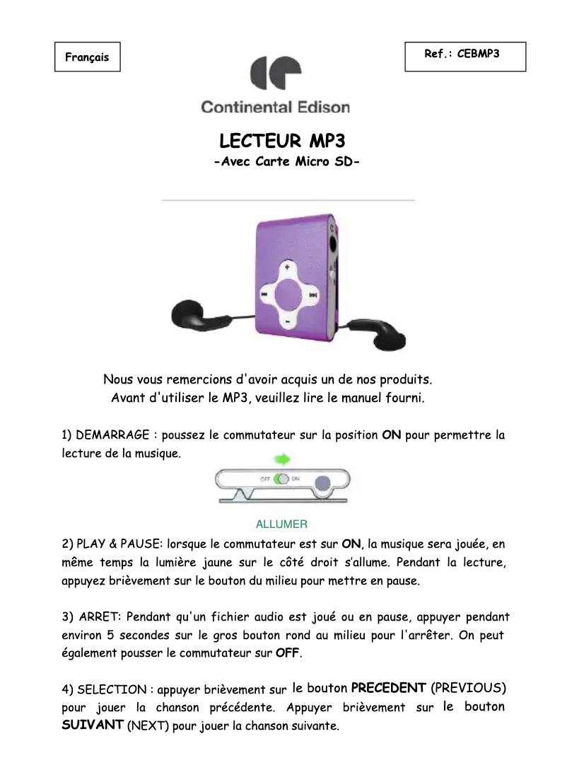 Imagen de la primera página del manual del dispositivo CEBMP3