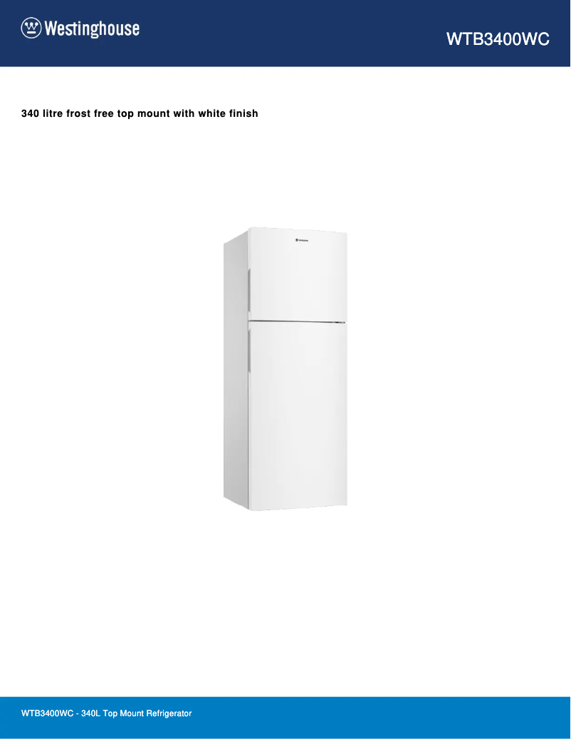 Página 1 del manual Ficha técnica Westinghouse WTB3400WC