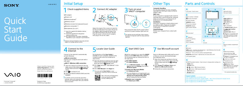 Imagen de la primera página del manual del dispositivo Vaio SVL24125CDB