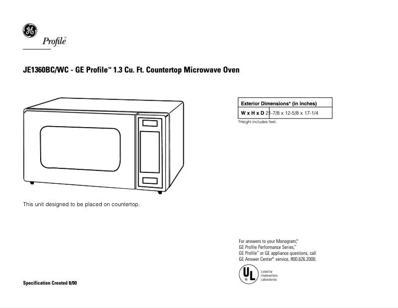 Imagen de la primera página del manual del dispositivo Profile JE1360WC