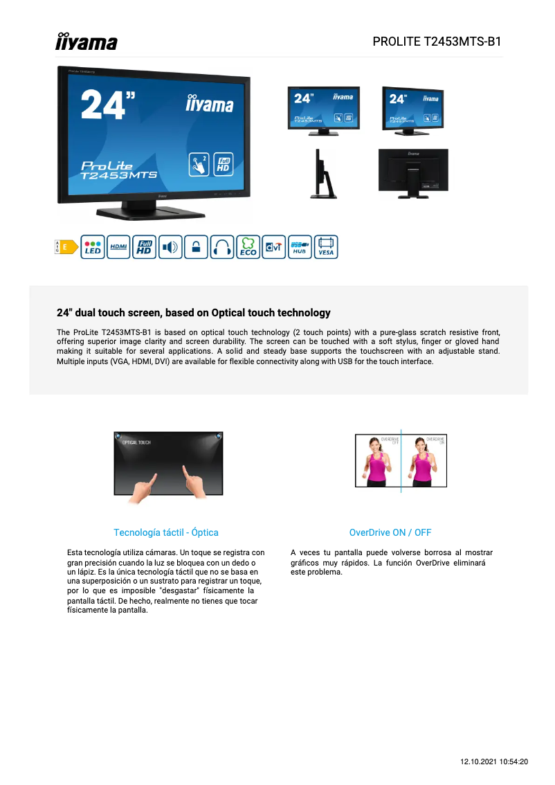 Imagen de la primera página del manual del dispositivo ProLite T2453MTS-B1