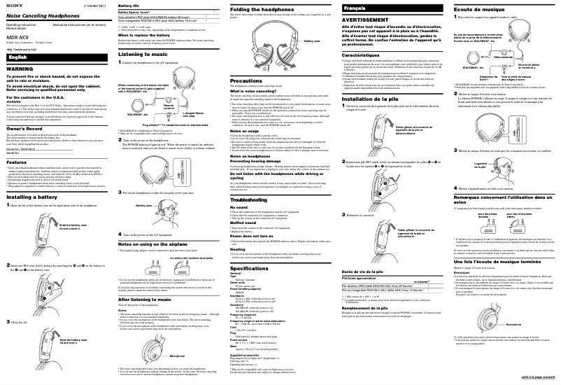 Imagen de la primera página del manual del dispositivo MDR-NC6