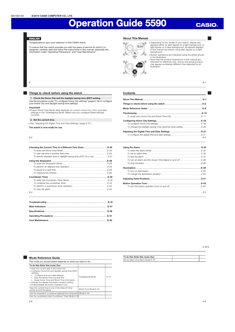 Imagen de la primera página del manual del dispositivo G-Shock GA-2000-3A