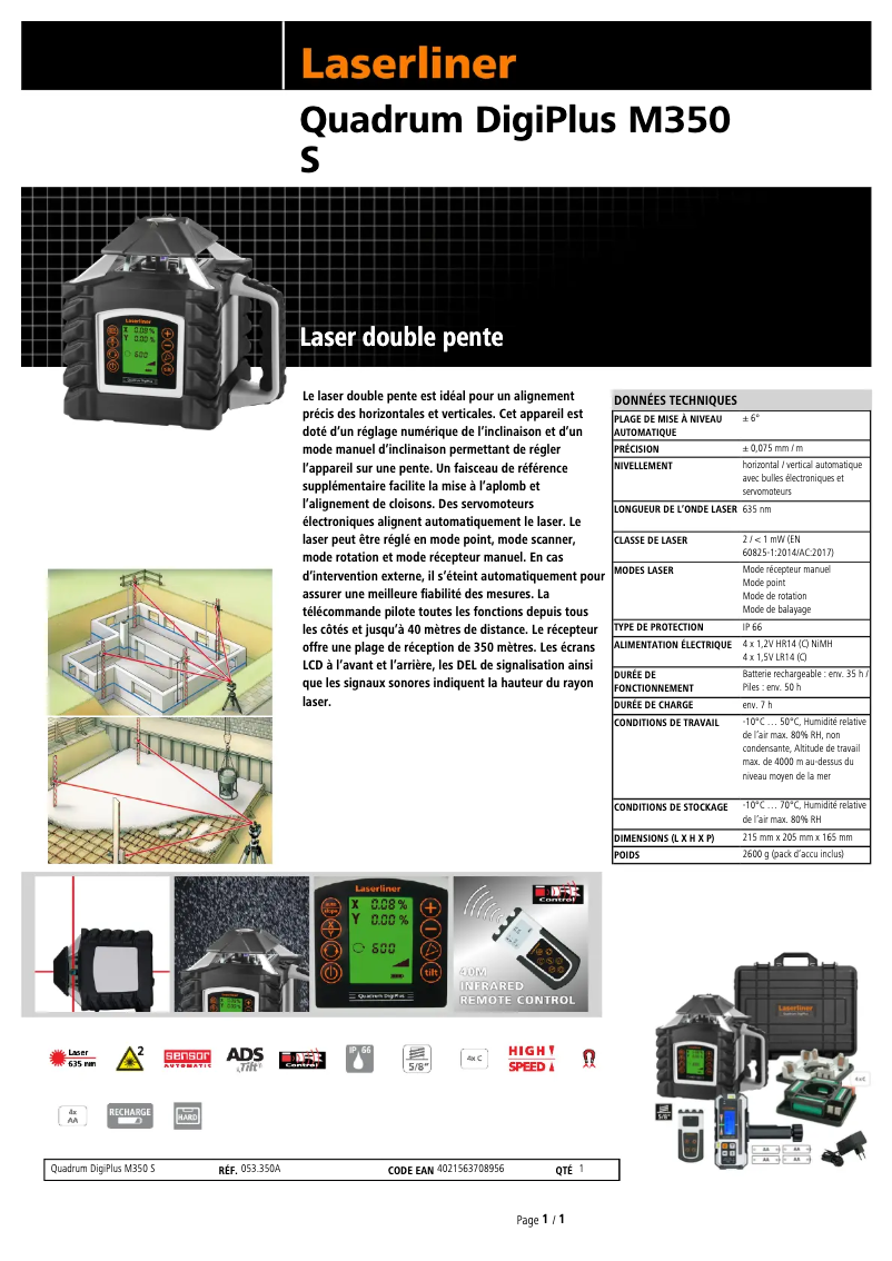 Página 1 del manual Ficha técnica Laserliner Quadrum DigiPlus M350 S
