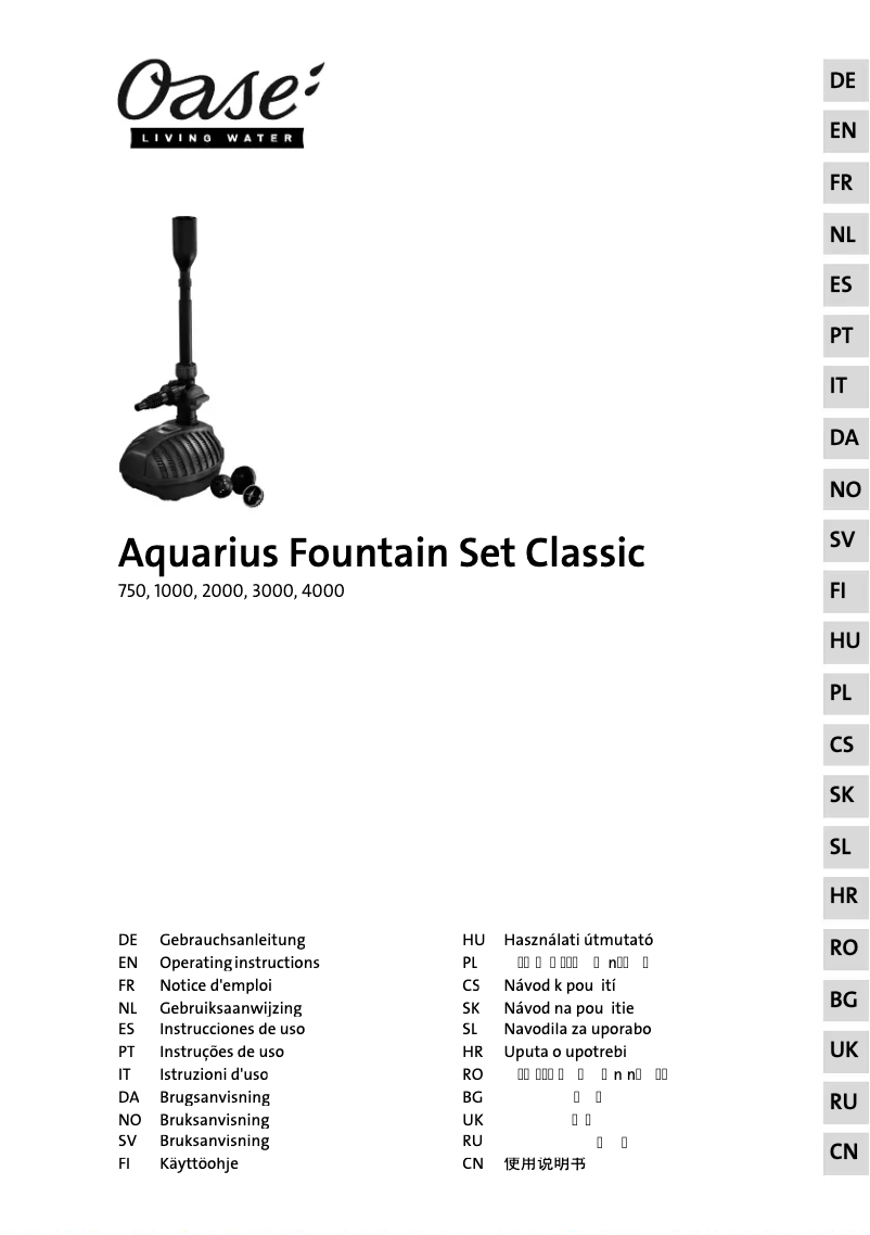 Imagen de la primera página del manual del dispositivo Aquarius Fountain Set Classic 3000