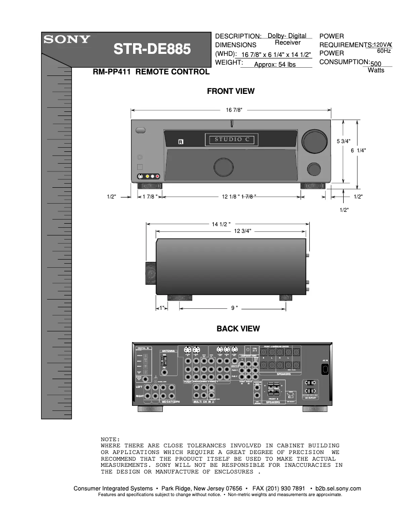 Imagen de la primera página del manual del dispositivo STR-DE885