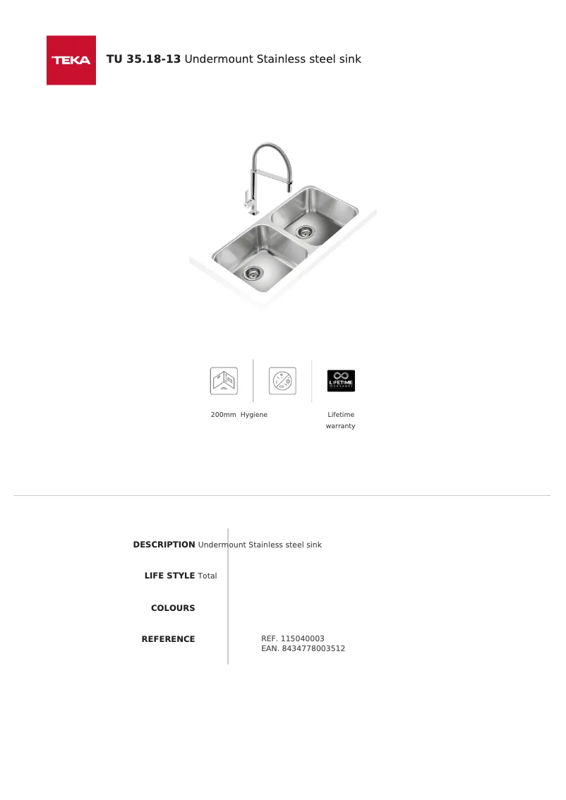 Página 1 del manual Ficha técnica Teka TU 35.18-13