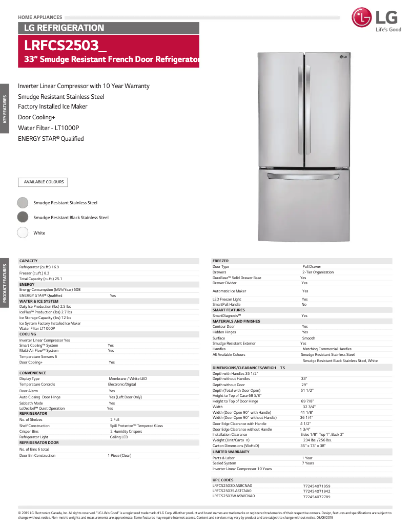 Página nº 1 - Ficha técnica LG LRFCS2503D