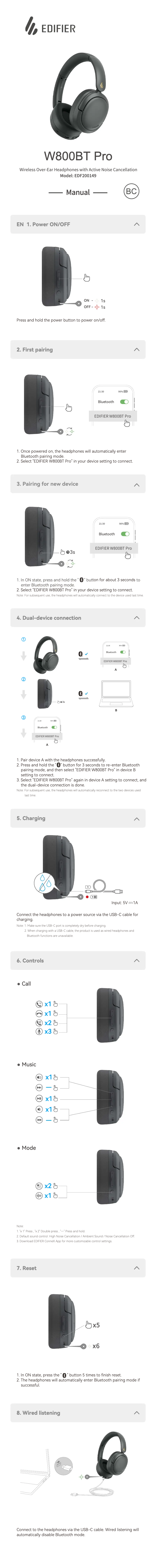 Página 1 del manual Manual de usuario Edifier W800BT Pro