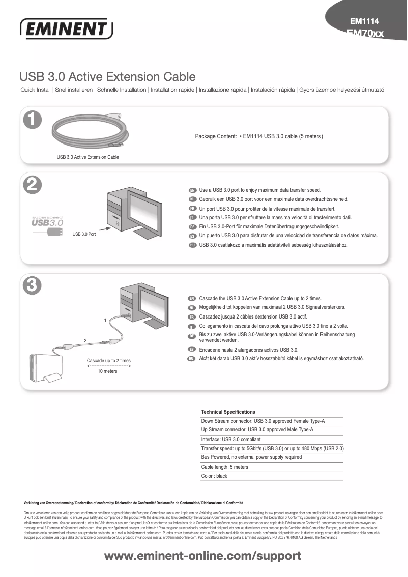 Imagen de la primera página del manual del dispositivo USB 3.0 Active Extension Cable