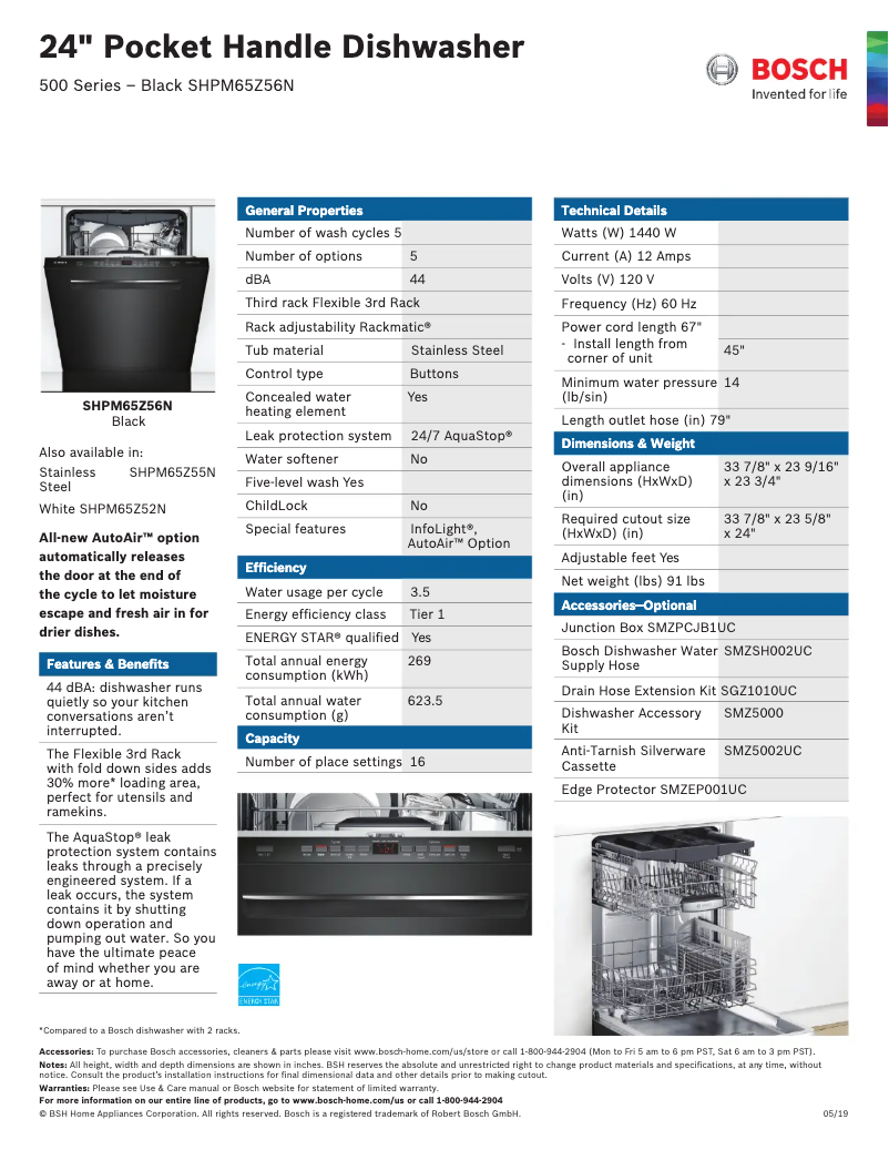 Página nº 1 - Ficha técnica Bosch SHPM65Z56N