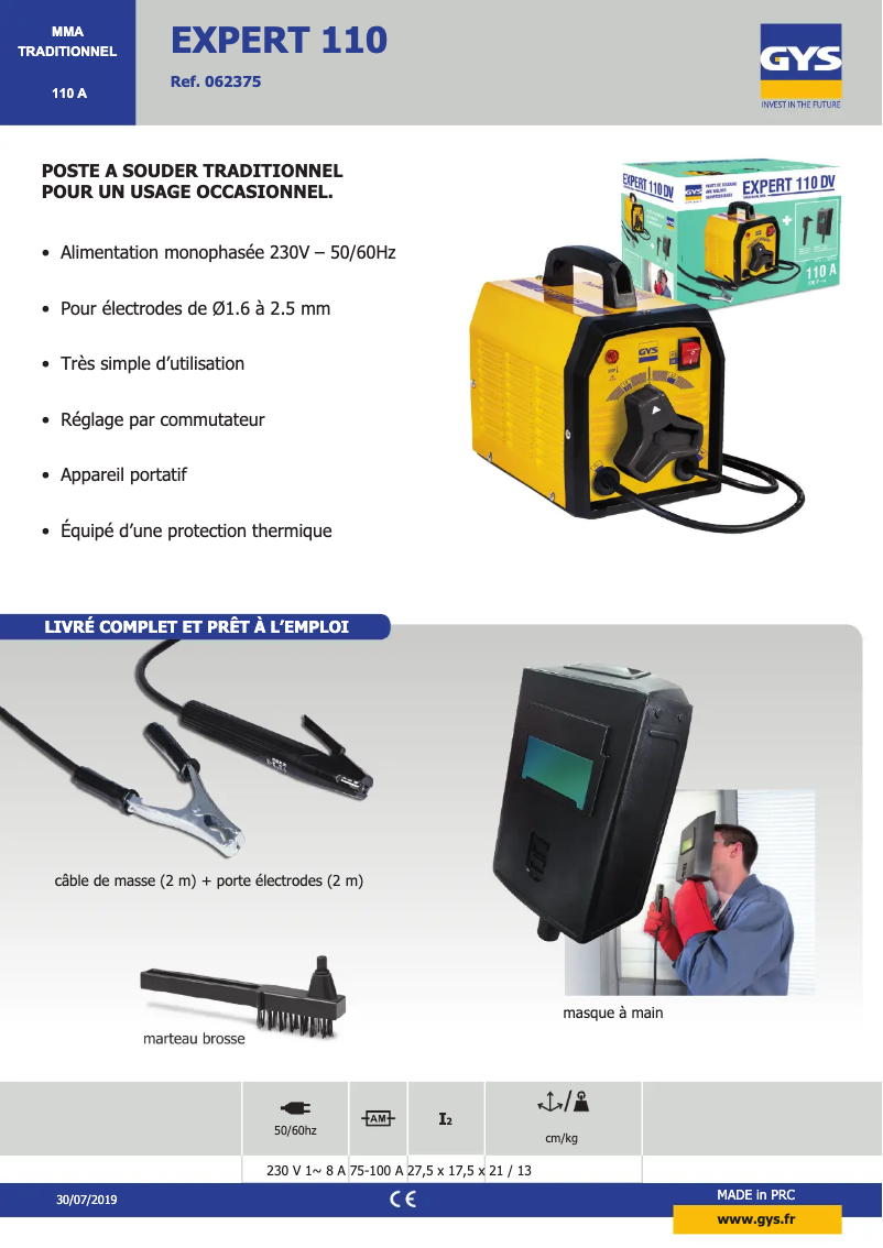 Página 1 del manual Ficha técnica GYS Expert 110