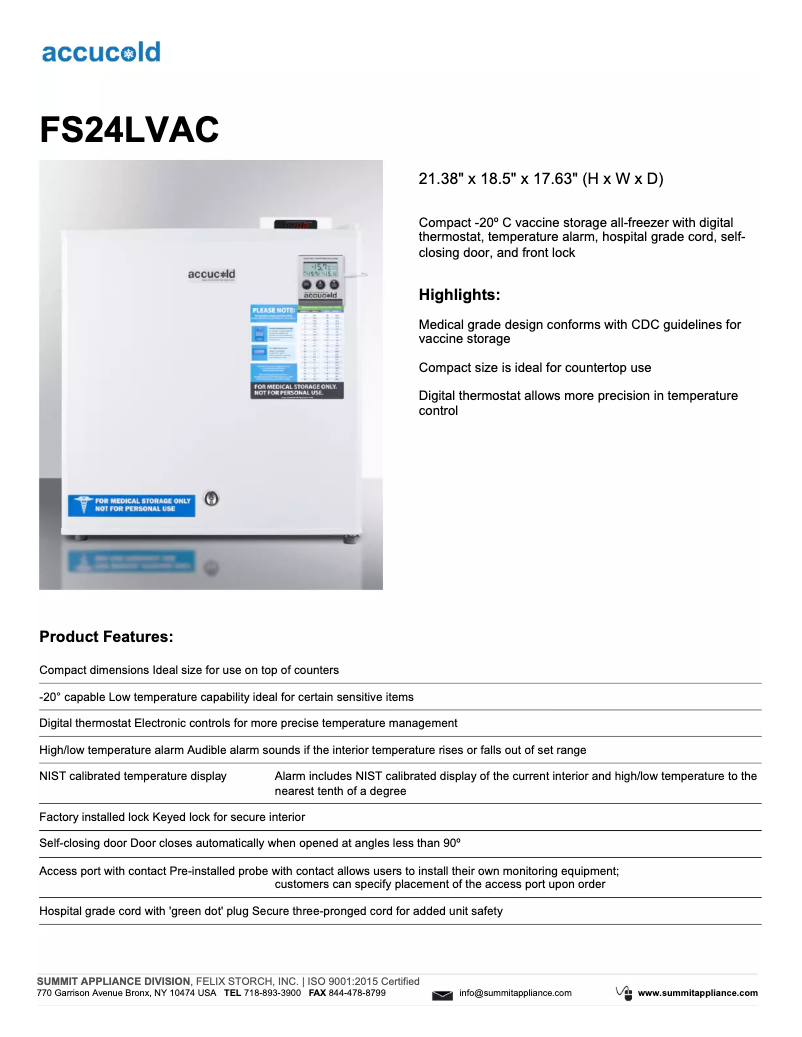 Imagen de la primera página del manual del dispositivo Accucold FS24LVAC