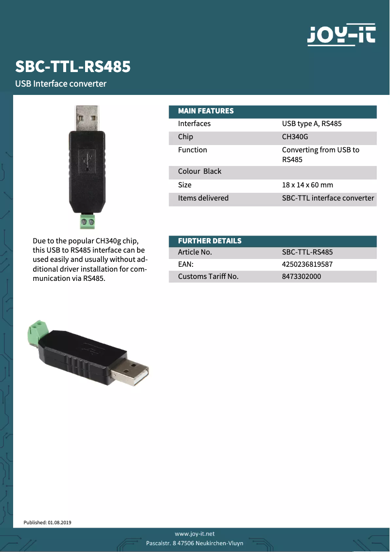 Imagen de la primera página del manual del dispositivo SBC-TTL-RS485