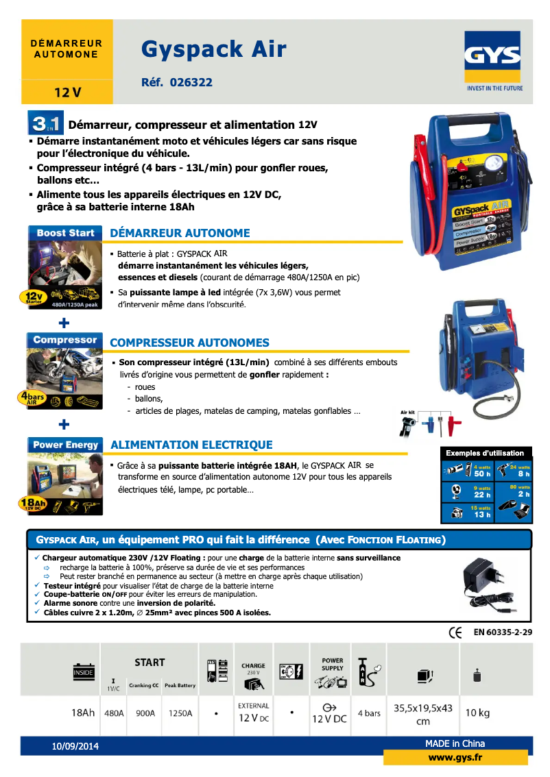 Página 1 del manual Ficha técnica GYS Gyspack AIR