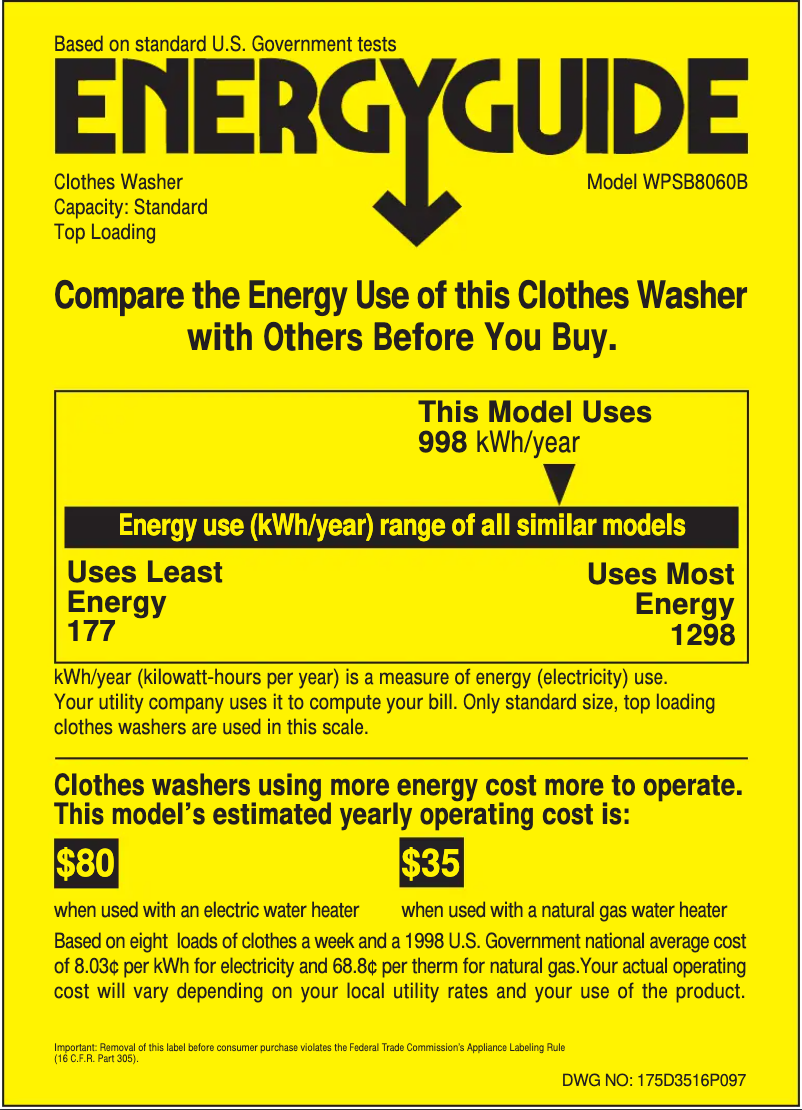 Página 1 del manual Etiqueta energética GE Profile WPSB8060BWW