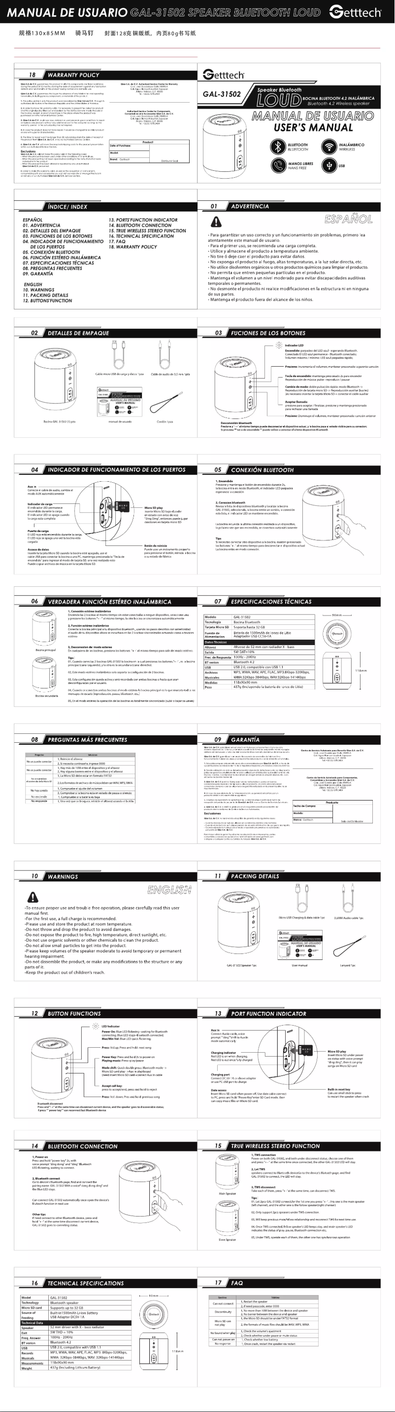 Imagen de la primera página del manual del dispositivo GAL-31502