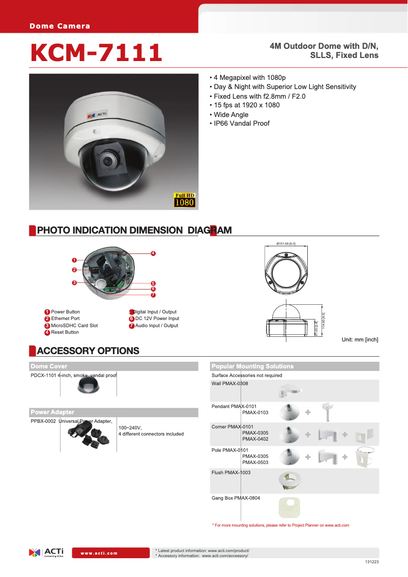 Página 1 del manual Ficha técnica ACTi KCM-7111