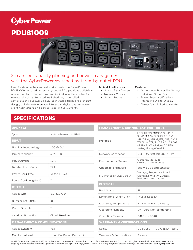 Página 1 del manual Ficha técnica CyberPower PDU81009