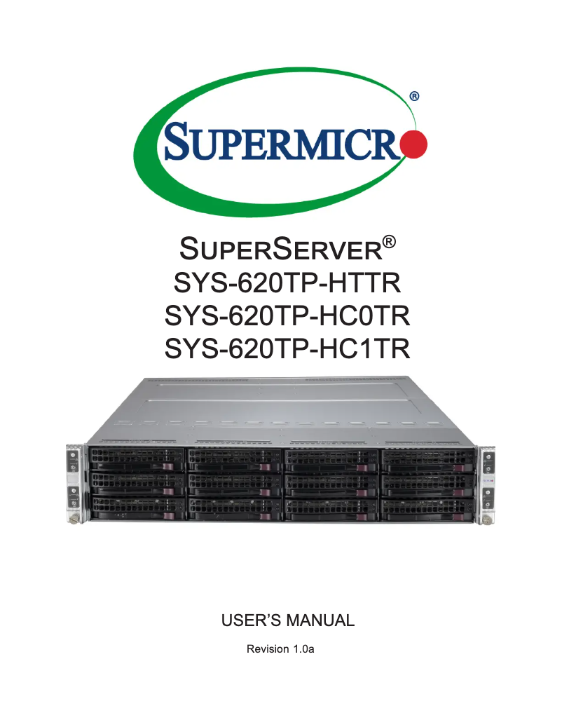 Imagen de la primera página del manual del dispositivo SuperServer SYS-620TP-HTTR