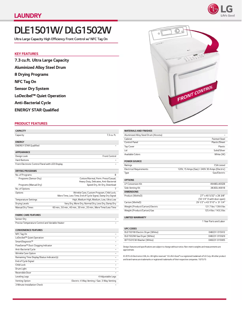 Página nº 1 - Ficha técnica LG DLG1502W