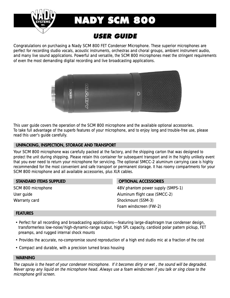 Página 1 del manual Manual de usuario Nady SCM 800