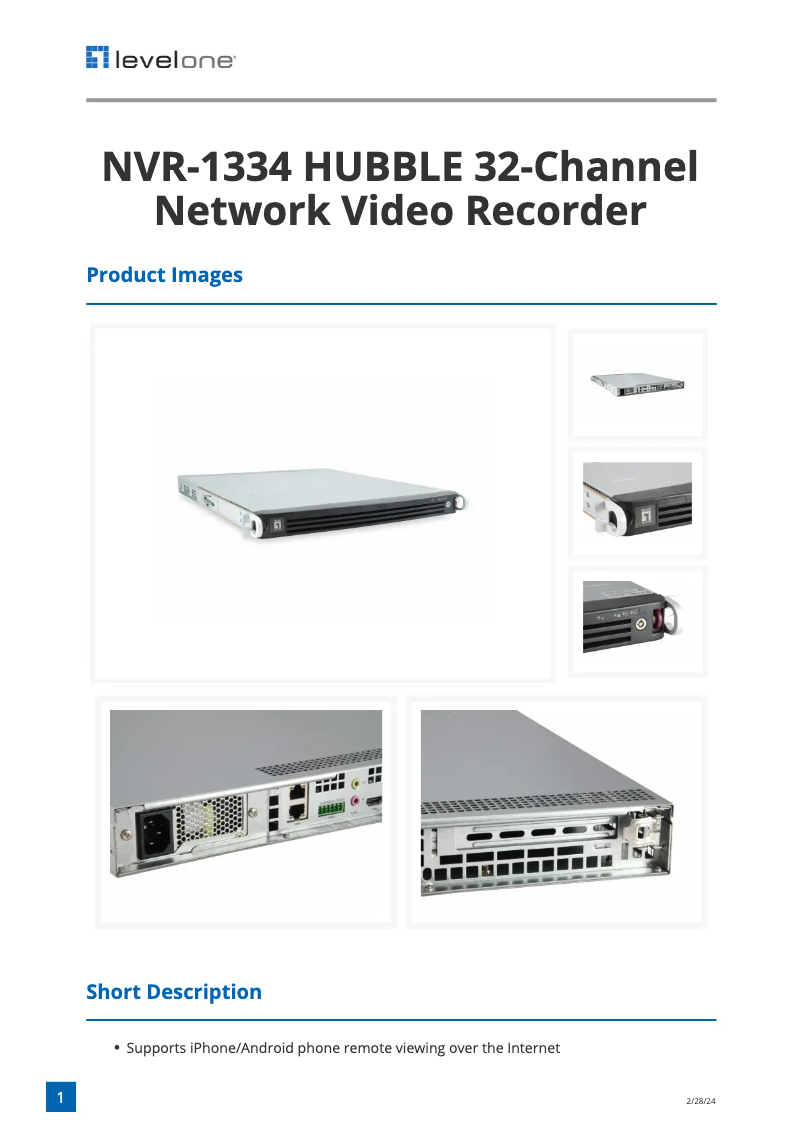 Imagen de la primera página del manual del dispositivo NVR-1334