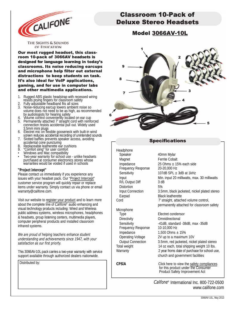 Página 1 del manual Manual de usuario Califone 3066AV-10L