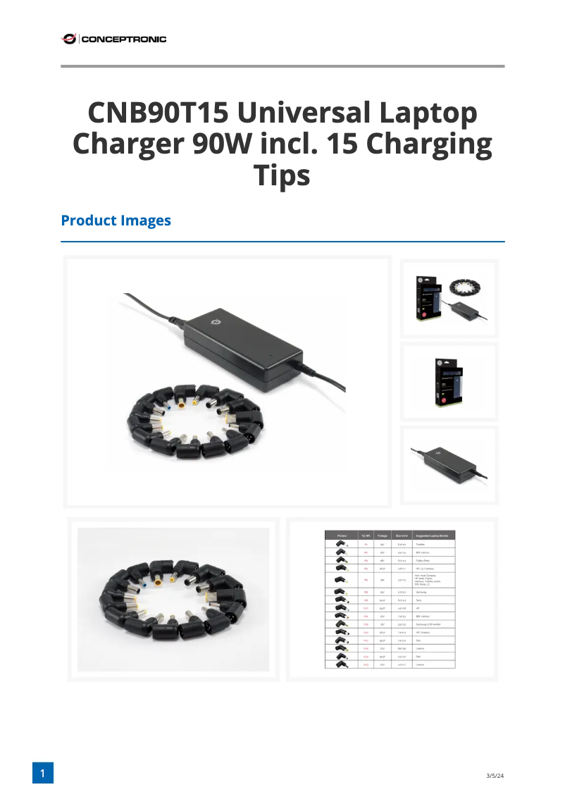 Página 1 del manual Ficha técnica Conceptronic CNB90T15