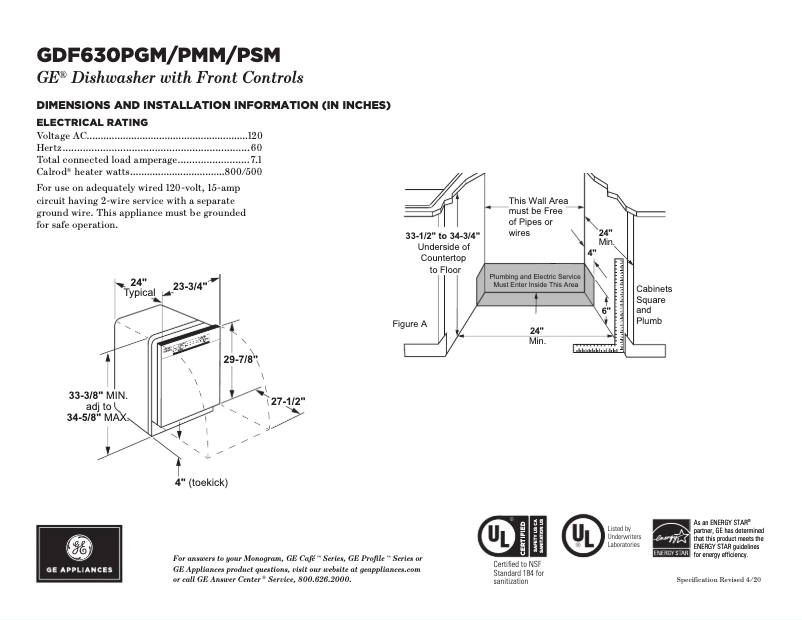 Página 1 del manual Ficha técnica GE GDF630PSMSS
