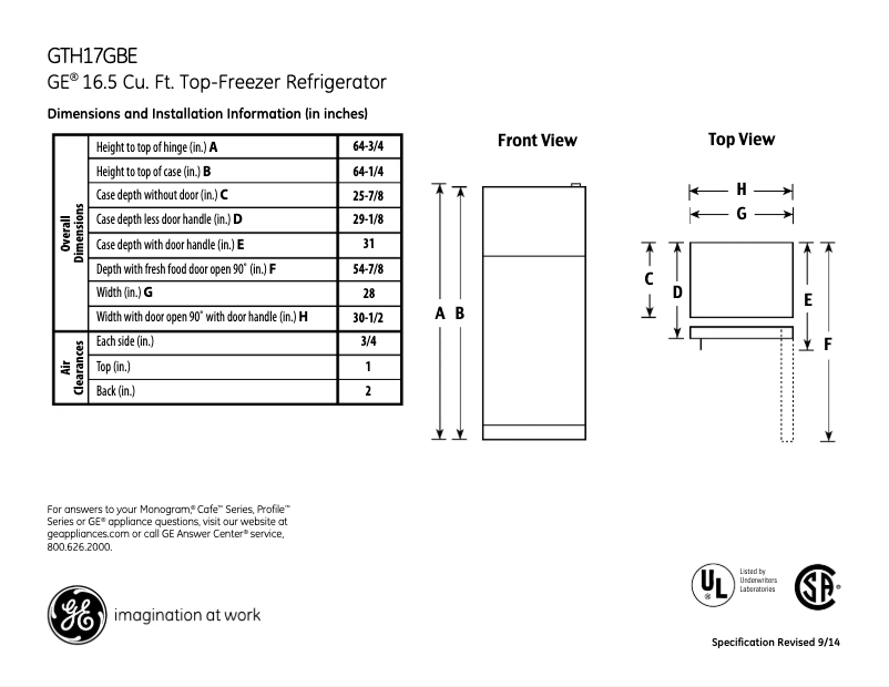 Imagen de la primera página del manual del dispositivo GTH17GBEBB