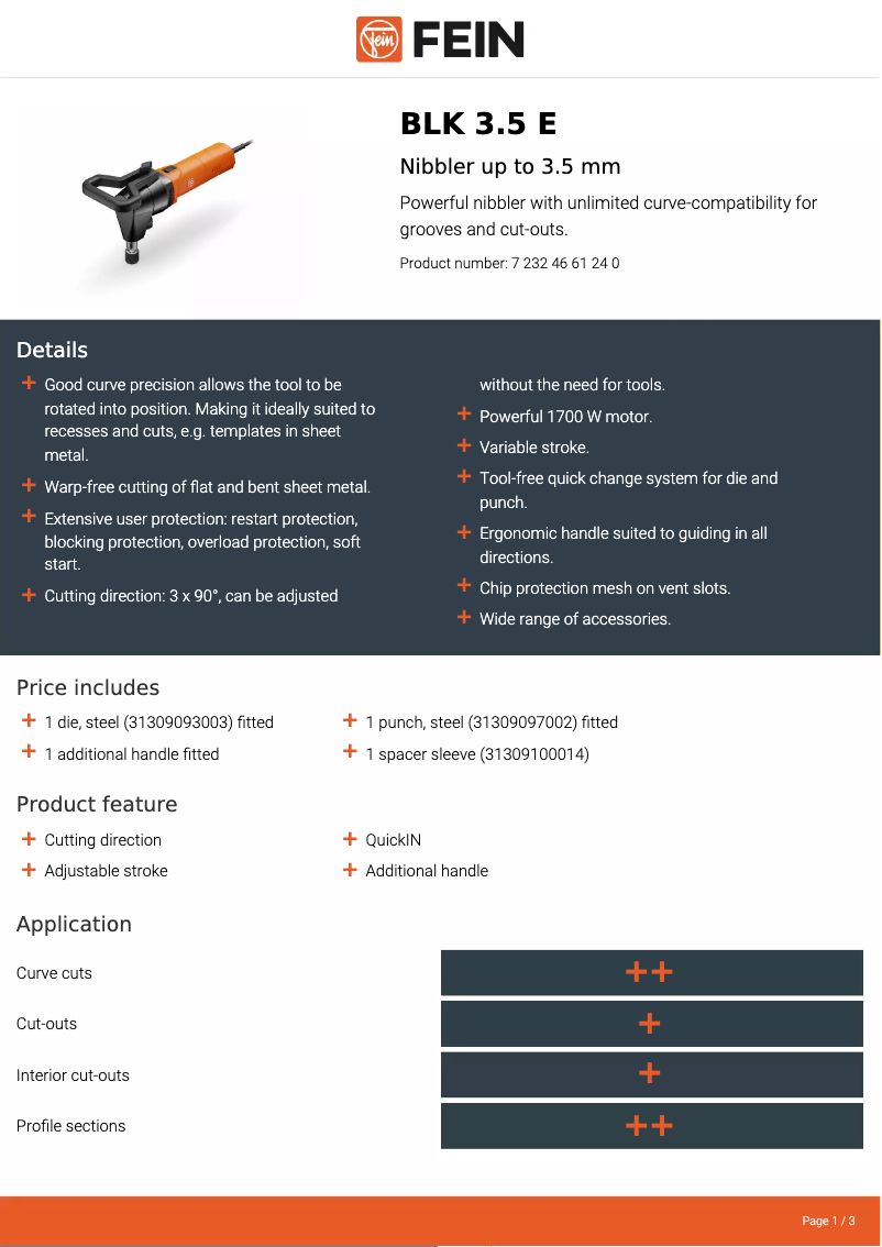 Página nº 1 - Ficha técnica Fein BLK 3.5 E