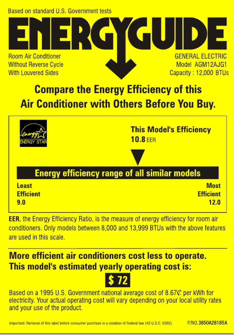 Página 1 del manual Etiqueta energética GE AGM12AJ