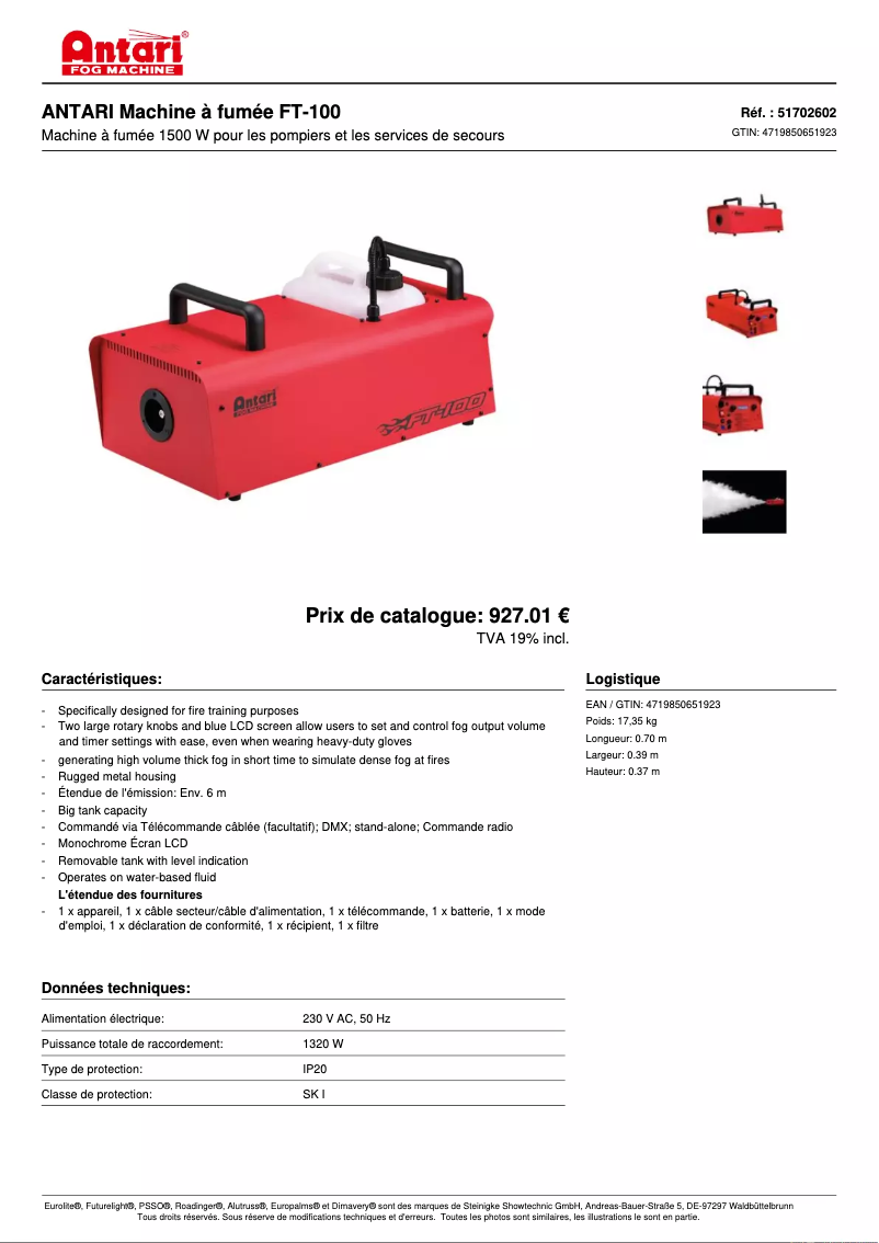 Página 1 del manual Ficha técnica Antari FT-100