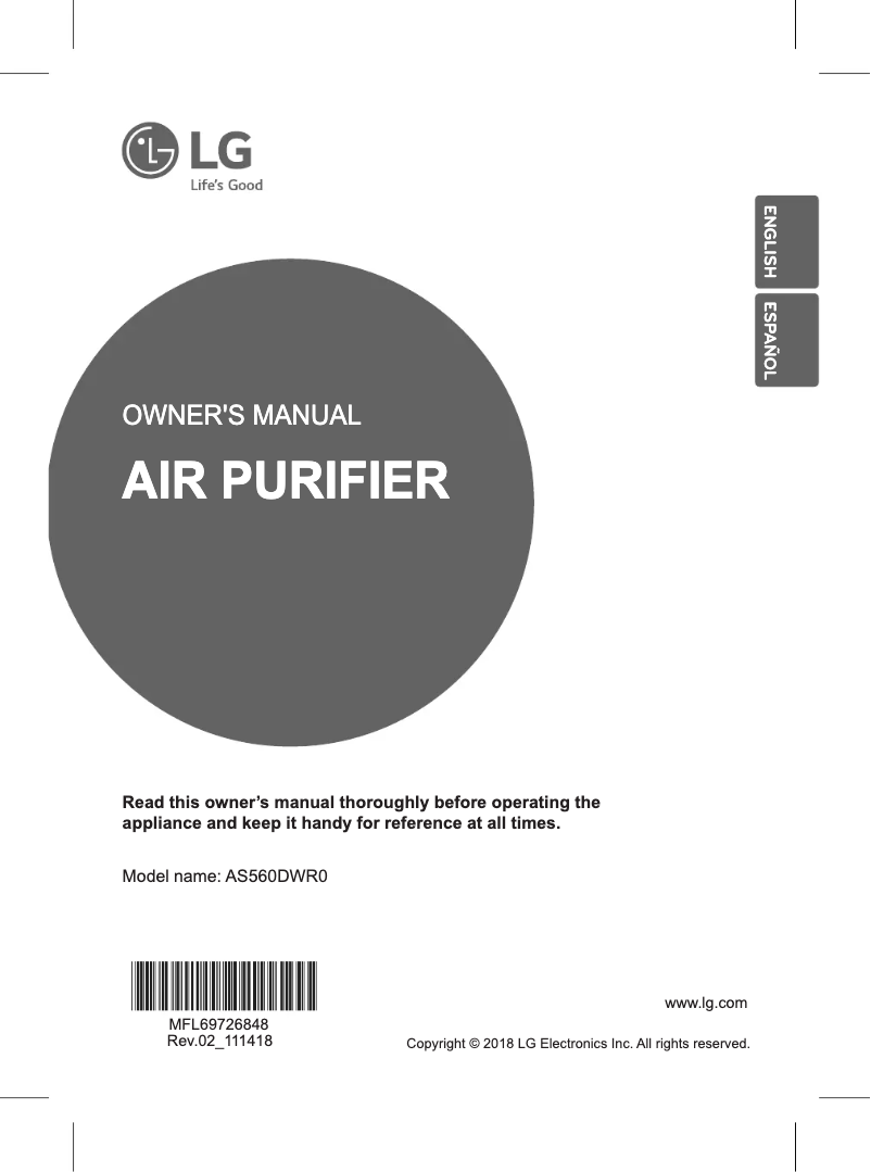 Página nº 1 - Manual de usuario LG PuriCare 360 AS560DWR0