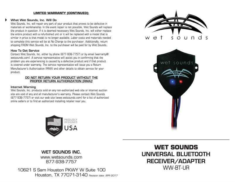 Imagen de la primera página del manual del dispositivo WW-BT-UR